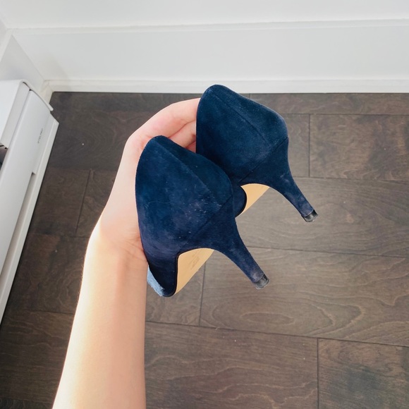 [SOLD] Brown Couture Suede Navy Blue High Heels - Picture 5 of 9